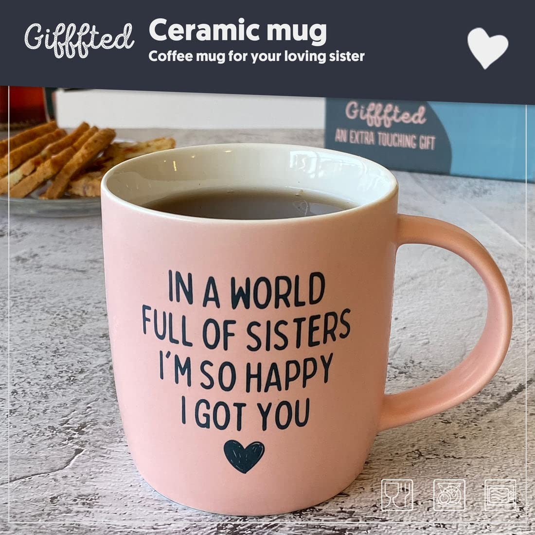 Triple Gifffted Best Sister Ever Coffee Mug & Socks, Gifts for Little Big Sisters from Brother, Birthday Presents Ideas, Valentines, Mothers Day, Christmas, to younger older sibling, Ceramic Cup 380ML