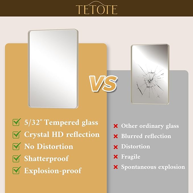 TETOTE Brushed Nickel Bathroom Mirror 30 x 30 Brushed Nickel Metal Framed Bathroom Mirror, Tempered Glass, Modern Farmhouse Wall Mounted Mirror for Decorative(Horizontal/Vertical)