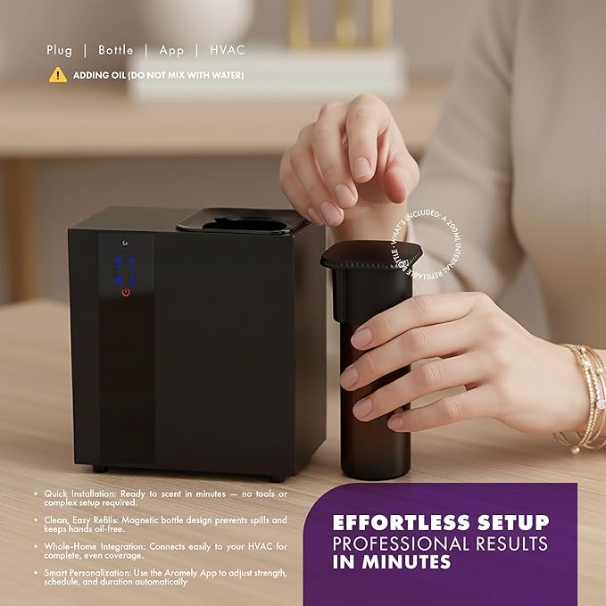 Smart Bluetooth HVAC Scent Diffuser - Whole Home & Commercial Aroma System, Waterless Aromatherapy, Ideal for Whole House and Office Scenting, App Controlled Perfect Aroma Diffuser Up to 1,800 SQFT
