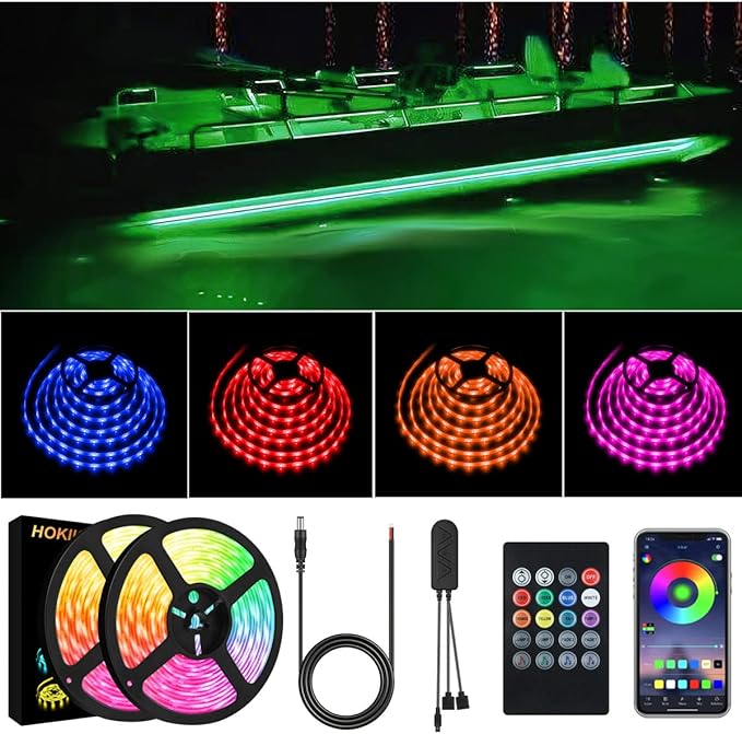 Led Strip Boat Lights Kit, 100FT Bluetooth Multi-Color Marine Pontoon Led Lights, Waterproof Boat Interior Light, Under Gunnel Deck Light, Night Fishing Lighting, APP/Remote Control, Sound Music Sync