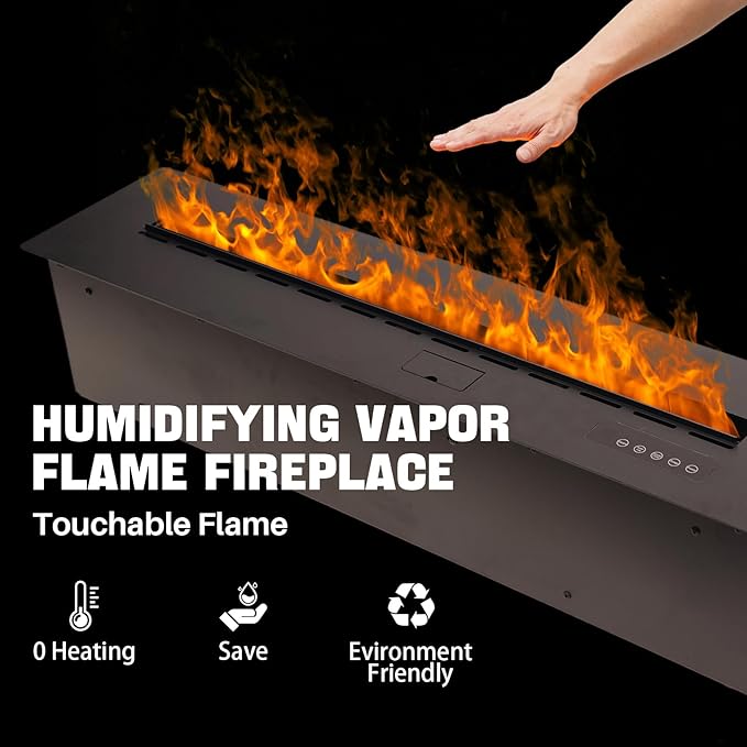 3D Water Vapor Fireplace Smart Electric Flame Decoration Steam Fireplace Humidifier W/Tap Water for Office, Home, Hotel,Restaurant(Single,39.3")