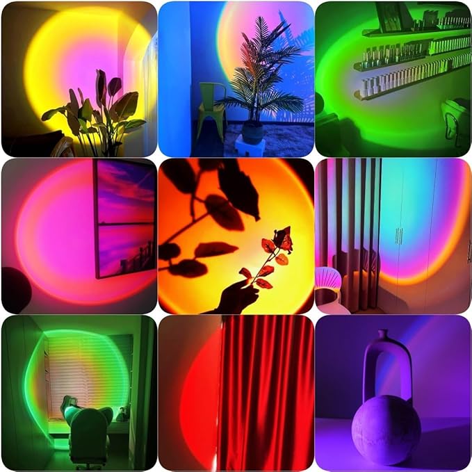 QUIGO Sunset Lamp Projector Led Lights for Bedroom Night Light RGB Lights Sun Sunlight Sunrise Lamp 10w 360 Rotation Rainbow Projection Room Decor Home Decor Christmas Gifts for Women
