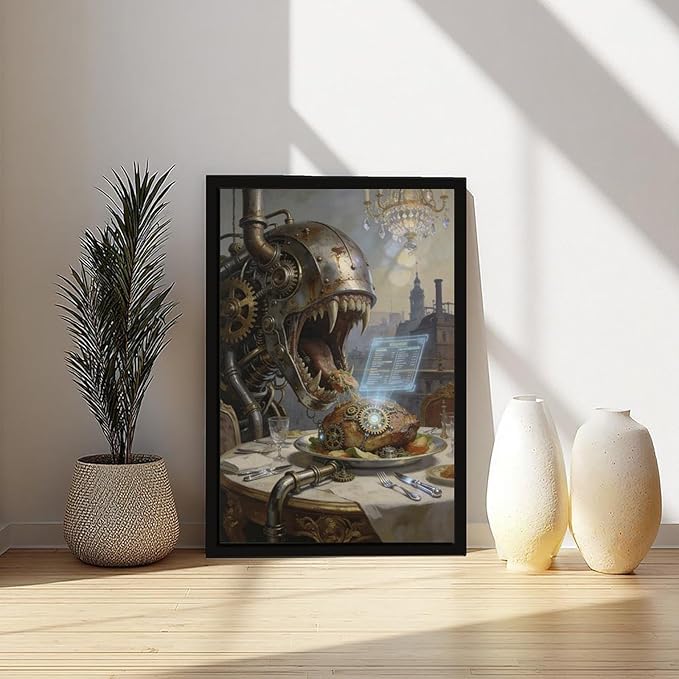 Framed Steampunk Fantasy Wall Art for Living Room And Dining Room Vintage Industrial Decor 16x24in