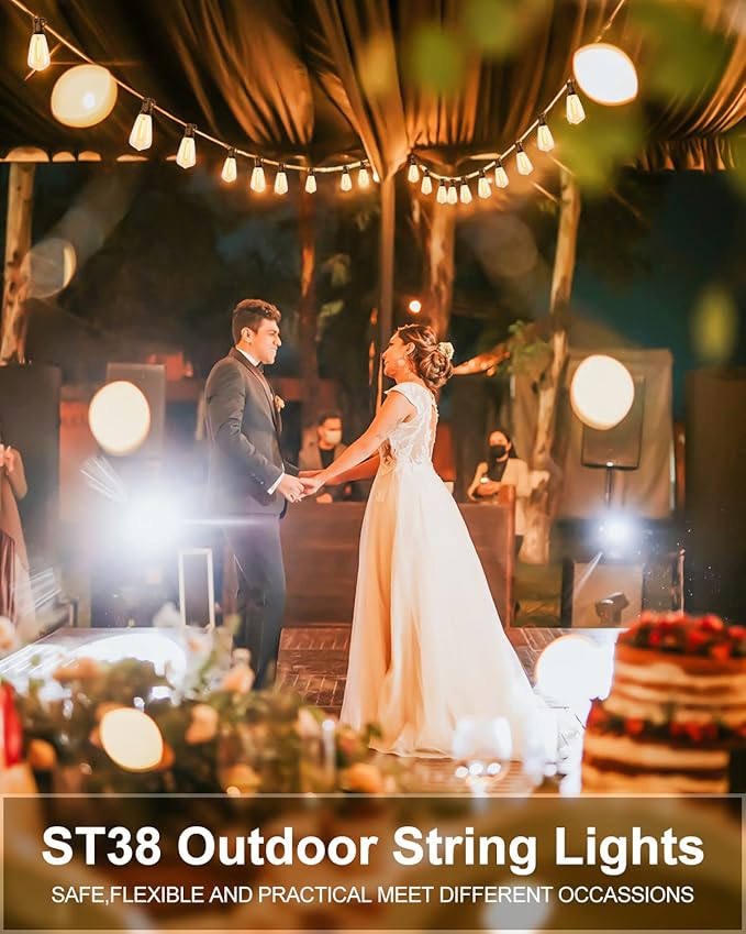 Lightdot 400FT Outdoor String Lights, LED Bistro String Lights with Shatterproof ST38 Bulbs, 2200K Dimmable, Waterproof Hanging Lights for Porch, Party, Garden, Backyard, Balcony - ETL Listed