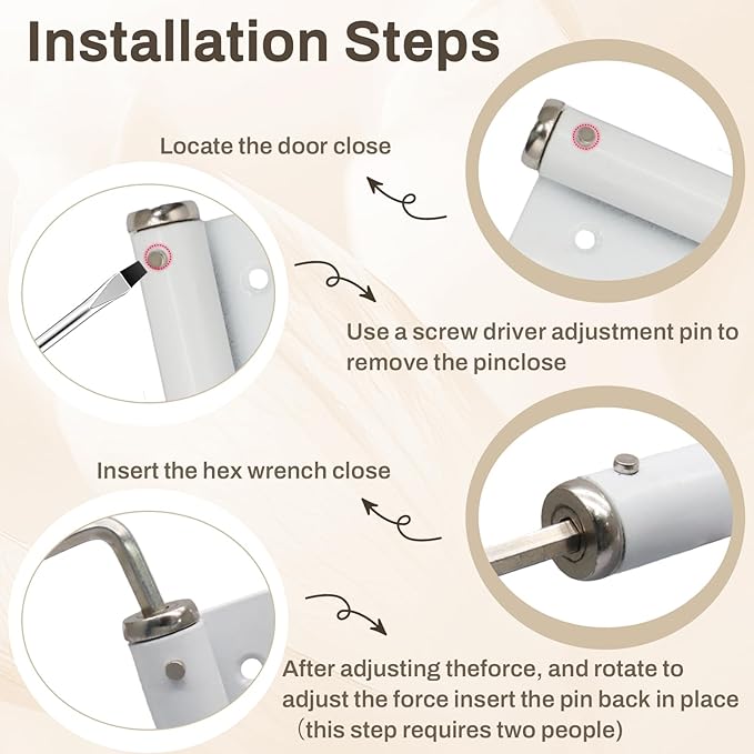 Litoexpe Automatic Door Closer, Safety Spring Door Closers Auto Soft Close, Adjustable Catch Speed with Arm, White