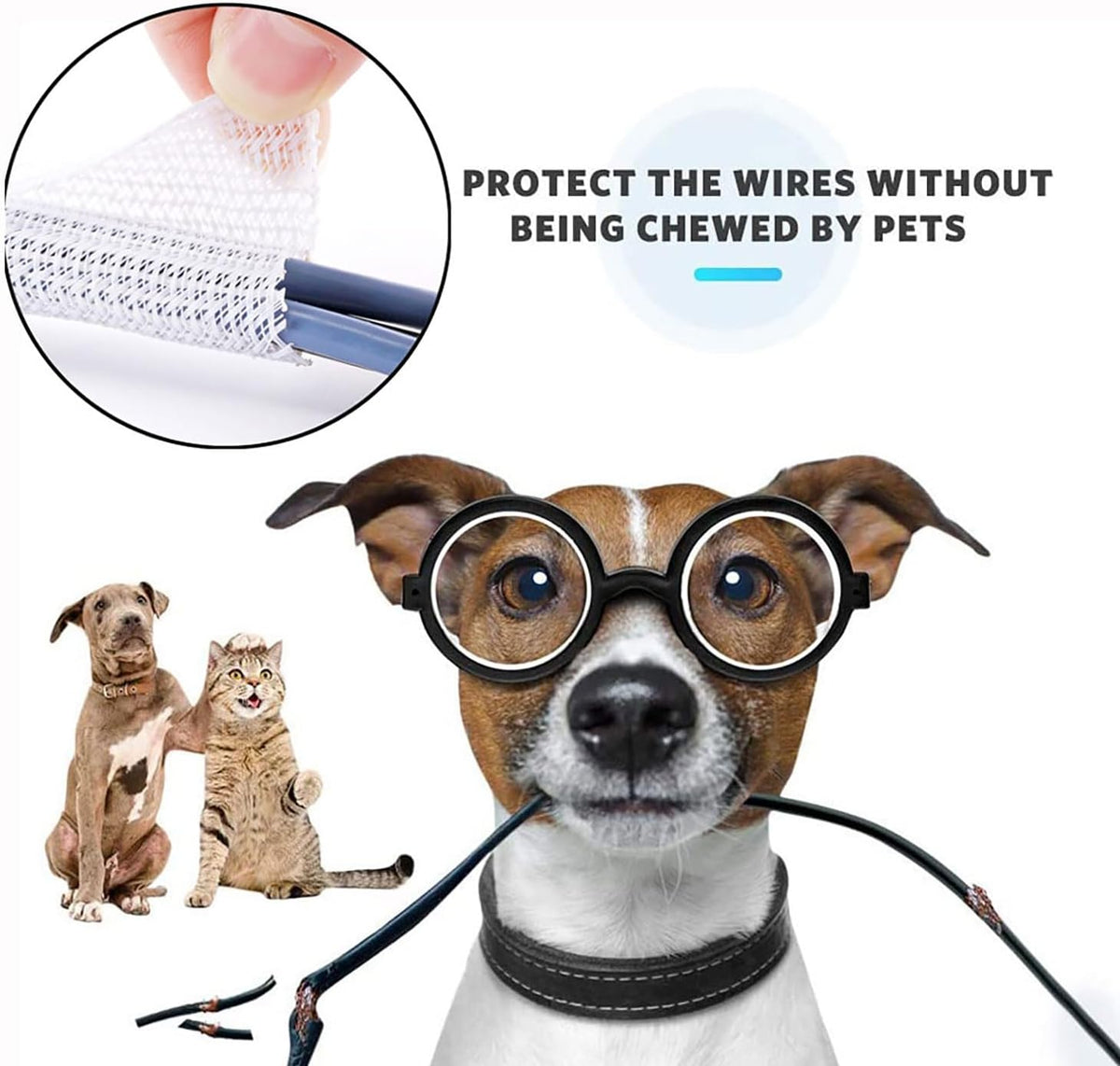 1/2" x 10ft Black/White Cable Sleeve - Protects Cords from Pets & Organizes Wires - Modern Style - Polyester Material - Flame Retardant - Easy to Use & Cut(White, 1/2"-10ft)