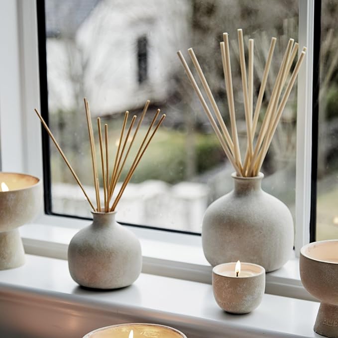 Blueme Renew Diffuser | Ivy & Rose | 16.91 Fl Oz - Refillable Wellness Diffuser, Contains Essential Oil, Sustainable, Hand Finished, Premium, Luxury Ceramic, Natural Rattan Reeds | Large