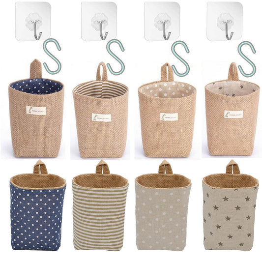 perfsign 4 Pack Hanging Basket for Door,Small Wall Basket Decor,Jute Hanging Wall Storage,Wall Baskets for Plants,Boho Camper Decor Storage for Key, Sunglasses, Wallet on Door,with Mounting Hook