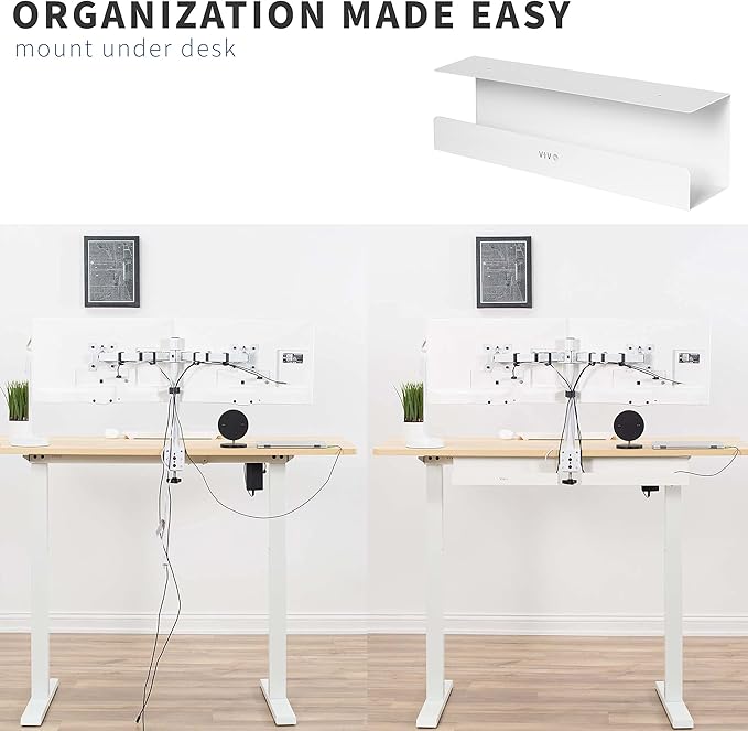 VIVO 2 Pack Under Desk 17 inch Cable Management Tray, Cord Organizer, Home Office Desk Accessories, White, DESK-AC06-2CW