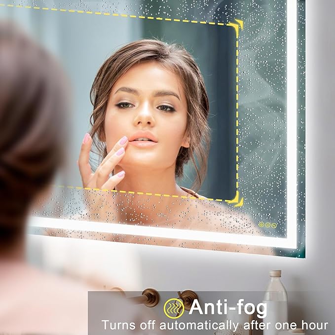 24x36Inch LED Mirror for Bathroom Anti-Fog 3 Colors Dimmable Lighted Mirror Wall Mounted Bathroom Mirror with Lights Horizontal/Vertical Smart Bathroom Mirror