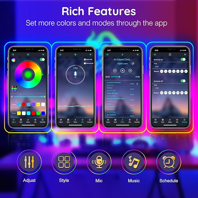 FBZ 50Ft Led Rope Lights, Flexible Neon Lights Control with App/Remote, Multiple Modes, IP65 Outdoor RGB Waterproof, Music Sync Gaming Light Strip for Bedroom Decor