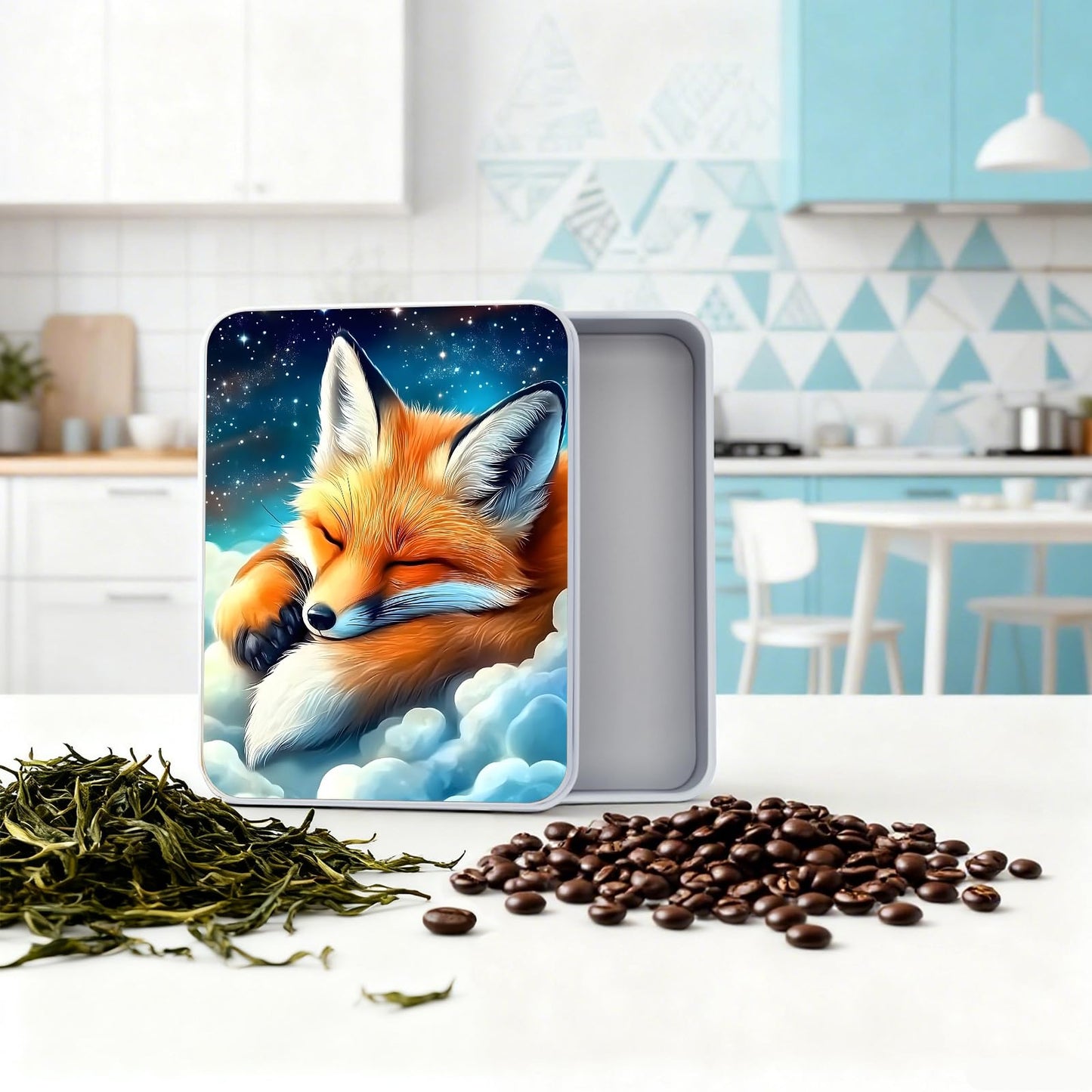 VOGDMKJG Small Metal Tins Box-4.7" x3.5""x1.6"" Rectangular Empty Storage Box With Lid Decorative Organizer Storage Tin Case For Office/Cookie/Candy/Jewelry/Photo/Letter Sleep Fox"