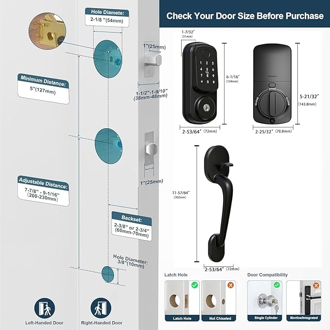 Keyless Entry Door Lock with Handle Set, Keyless Entry Deadbolt with Handle Set, Smart Locks for Front Door Alexa Fingerprint Auto Lock, Black