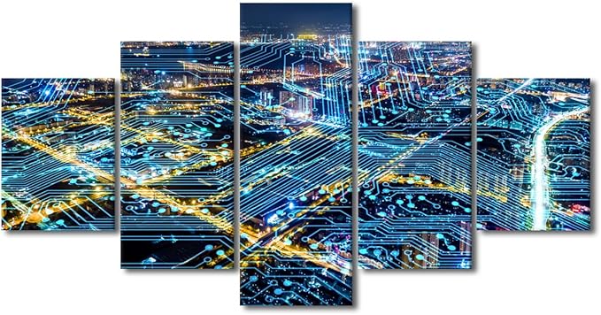 Canvas Wall Art Wireless Network Concept Picture Printing Native Americans Home Decorate Library and Office Wall Decor Internet Workers Bedroom Canvas Art Frame and Stretched Ready to Hang 60x32 Inch