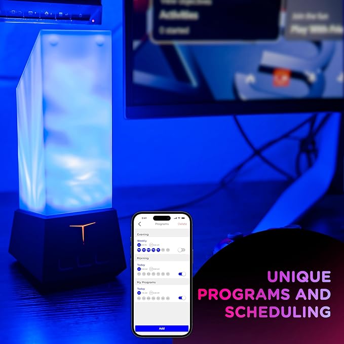 Enbrighten Vibe Smart Gaming Tabletop Galaxy Projector Titan Tower Plug in Night Light with Space Nebula Effects, Parties, Kids & Adults, Alexa and Google Compatible 84121