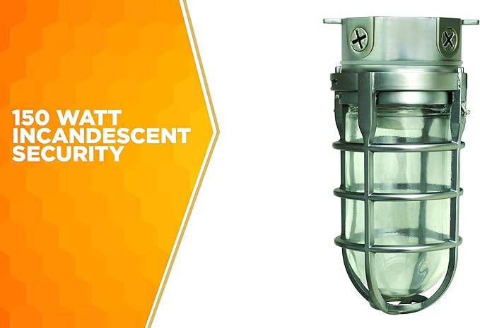 Woods L1706BS Vandal Resistant 150W Incandescent Security Light; Ceiling Mount; Compatible With Up To 50 Watt Standard Base Bulbs; Brushed Steel