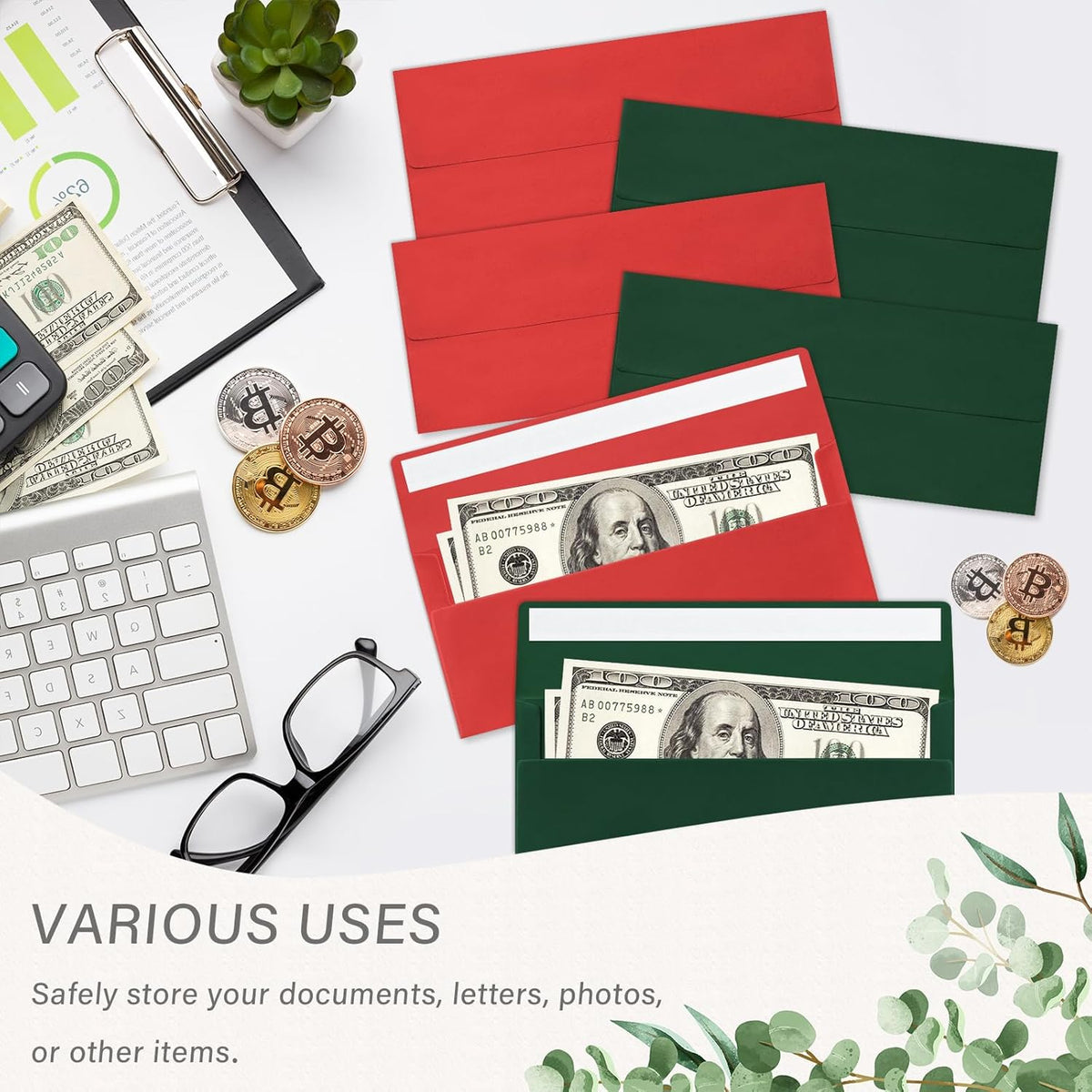 200 Pack #10 Christmas Red and Green Envelopes Letter Size, Business Envelopes Self Seal for Invoices, Letter Mailing, Office Checks, 4 1/8 x 9 1/2 Inches