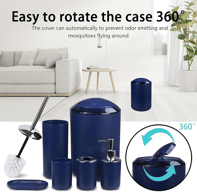 CERBIOR Bathroom Accessories Set 6 Piece Bath Ensemble Includes Soap Dispenser, Toothbrush Holder, Toothbrush Cup, Soap Dish for Decorative Countertop and Housewarming Gift (Royal blue-6pcs)