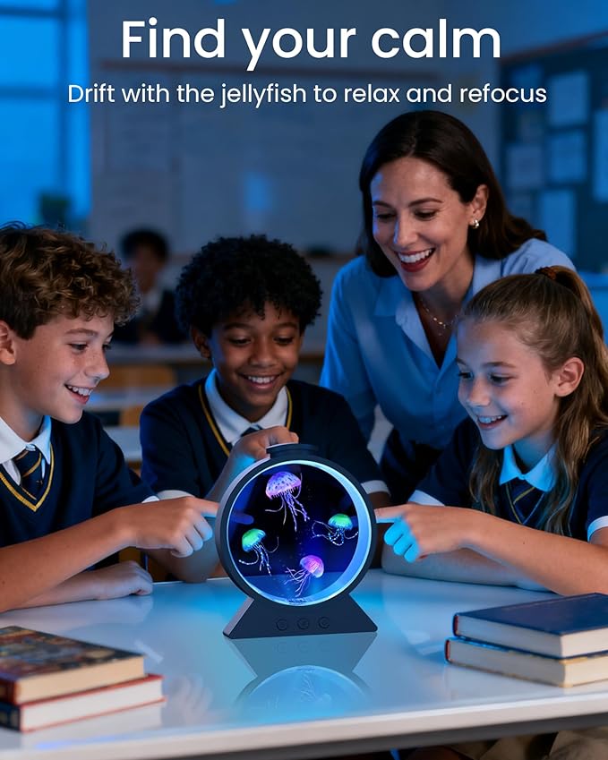 Jellyfish Lamp, 7-Color Changing Jellyfish Aquarium Light for Relax, Mood Lamp for Home, Office & Bedroom Decor, Gifts for Kids Teens Girls Boys Adults (Black)