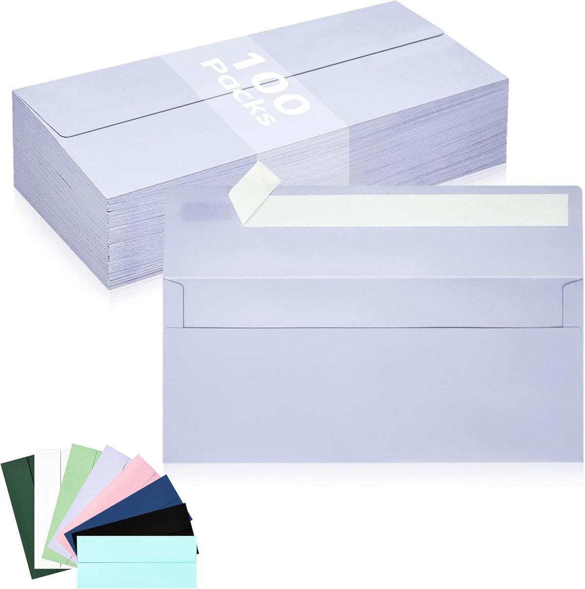 100 Pack #10 Business Envelopes, Light Purple Standard Envelopes Self Seal, Letter Size Mailing Envelopes for Checks Letters Invoices Statements Birthday Graduation Wedding, 4 1/8 x 9 1/2 Inch