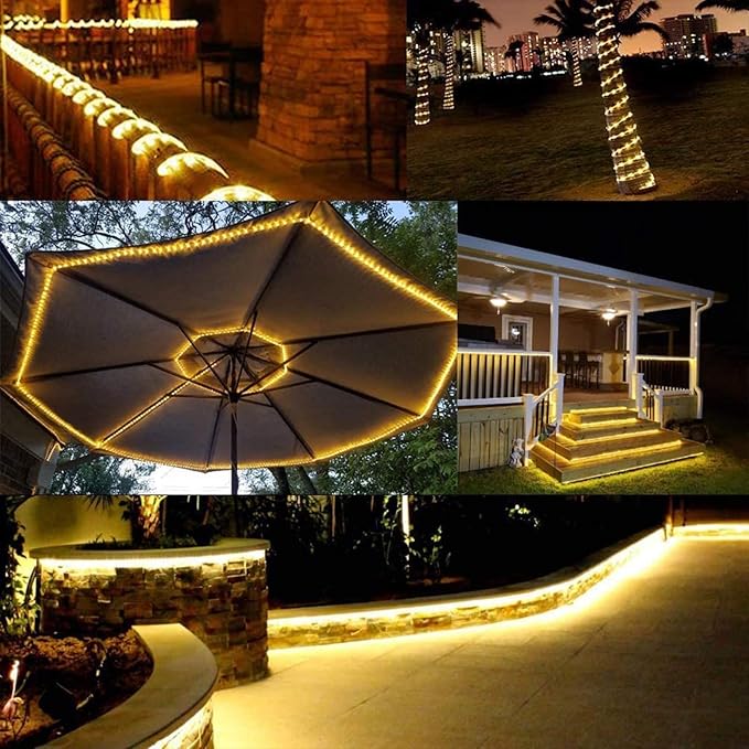 50ft 360 LED Rope Lights Outdoor, Connectable and Flexible Tube Lights with 8 Modes, Waterproof Indoor Outdoor LED Rope Lighting for Deck, Garden, Pool, Patio, Indoor Outdoor Decorations (Warm White)