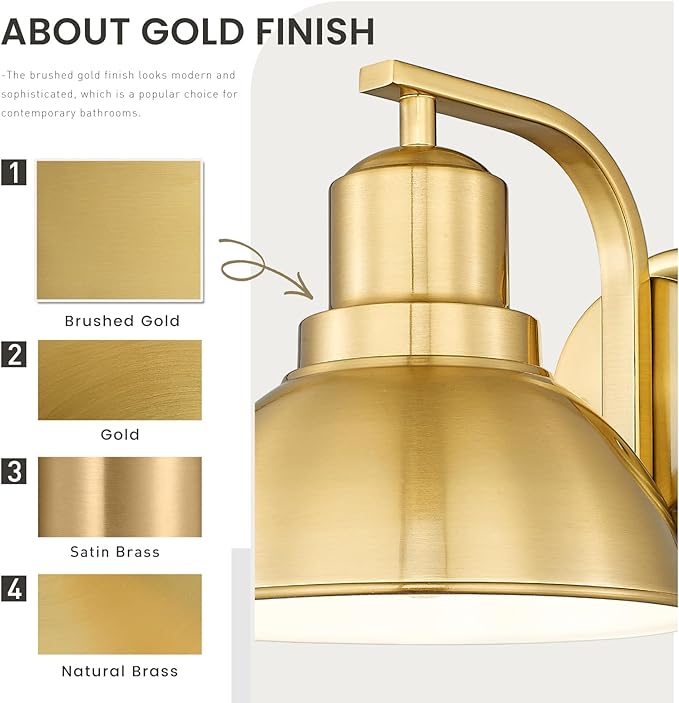zeyu Vintage Metal Wall Light, Indoor Wall Sconce Lighting for Bedroom Kitchen, Metal Dome Shade in Brushed Gold Finish, ZY24-1W-2PK BG