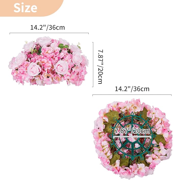 NUPTIO Flower Ball Arrangement Bouquet - 10 Pcs 14.2 inch Diameter Pink Fake Flowers Roses Balls for Centerpieces Tables - Artificial Rose Arrangements for Wedding Centerpiece Table Decorations