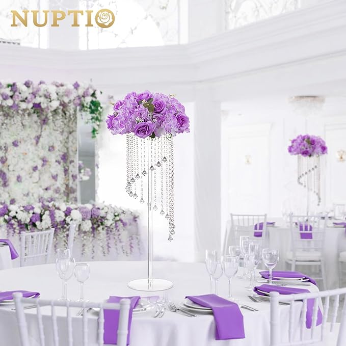 NUPTIO Flower Balls for Centerpieces Wedding: 2 Pcs 14.2 inch Diameter Artificial Flower Ball Arrangement Bouquet Centerpiece for Tables - Light Purple Fake Rose Flowers for Wedding Decor
