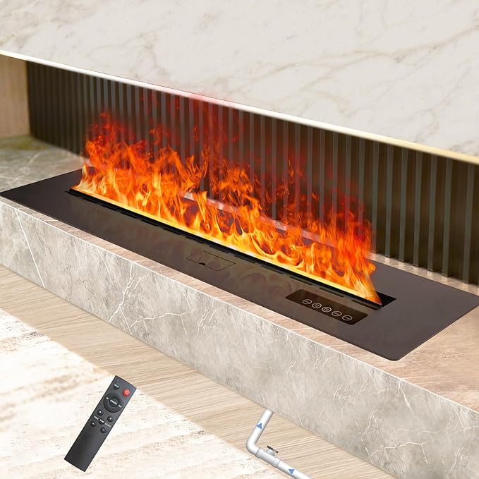 3D Water Vapor Fireplace Smart Electric Flame Decoration Steam Fireplace Humidifier W/Tap Water for Office, Home, Hotel,Restaurant(Single,39.3")