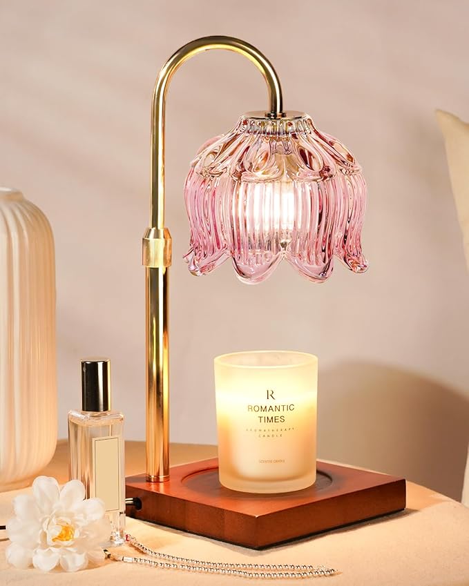 Pink Candle Warmer Lamp with Timer & Dimmer, Candle Lamp Warmer Adjustable Height, Gifts for Women Mom Birthday Christmas, House Warming New Home Bedroom Decor,Lotus Flower Wax Warmer for Jar Candles