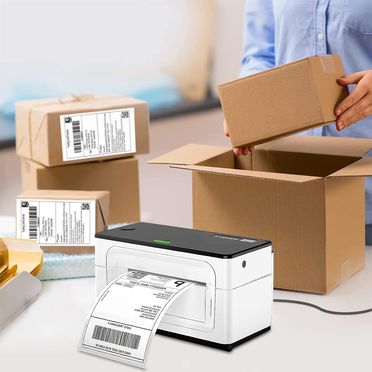 RyhamPaper 4" x 6" Fanfold Direct Thermal Labels White Mailing Postage Labels, Perforated, Permanent Adhesive Shipping Labels (1 Stacks - 500 Labels)