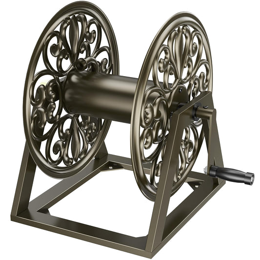 GOFORWILD Garden Wall/Floor Mount Hose Reel, Decorative Hose Reel, Garden Heavy-Duty Water Hose Holder Winder, Holds 200-Feet of 5/8-Inch Hose