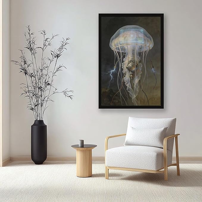 Framed Fantasy Wall Art for Living Room TV Wall Futuristic Tech Inspired Home Decor 20x30in