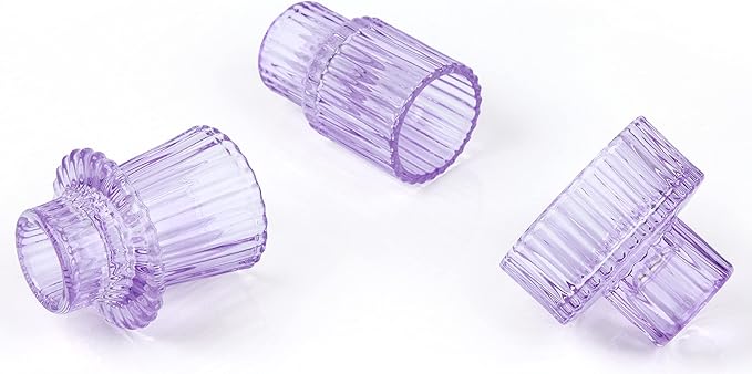 Vixdonos Glass Candlestick Holders Tealight Candle Holders for Table Centerpieces, Wedding Decor and Dinner Party (3 Pcs, Purple)