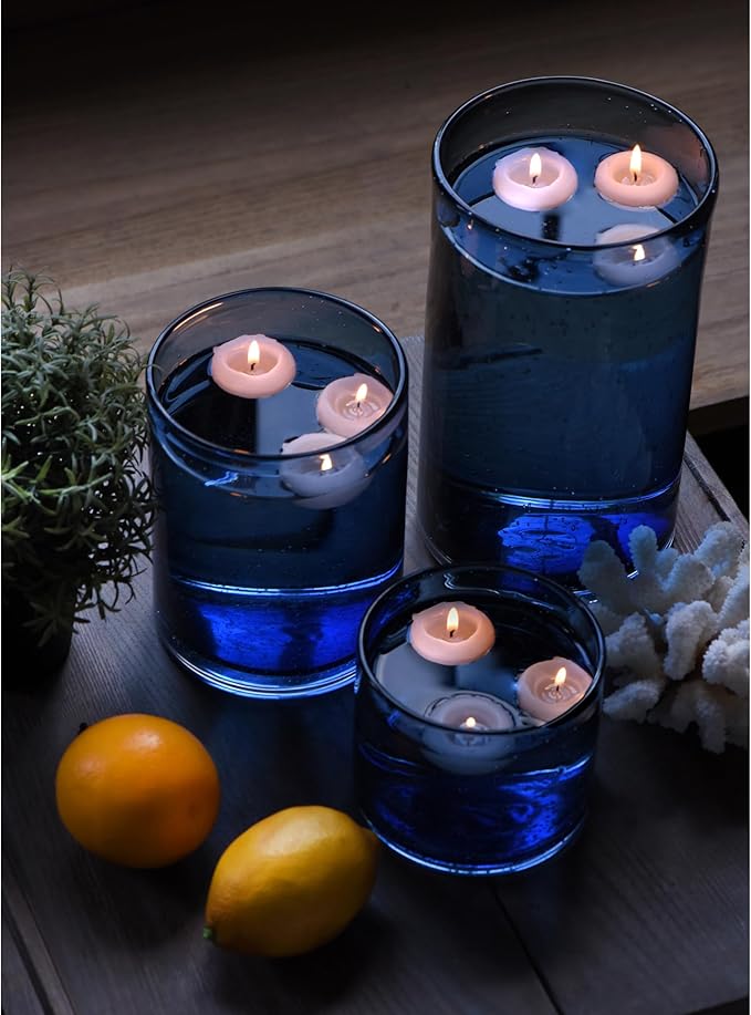 ARIAMOTION Glass Hurricane Candle Holders Bulk for Pillar Blue Seeded Bubbles Cylinder Table Centerpiece Modern Rustic Vases Home Decor 10" 7" 4" Set of 3