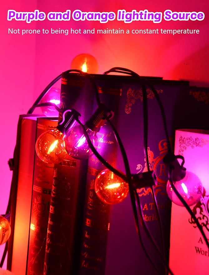 SUNSGNE G40 LED Outdoor Halloween String Lights 25FT Globe String Lights with 27 LED Shatterproof Clear Orange Purple Lights(2 Spare) for Patio Balcony Backyard Pergola Decor