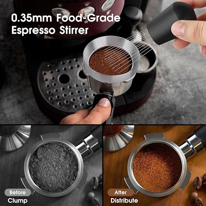 Reoszeank 51mm Espresso Accessories Kit, Coffee Distributor and Tamper Leveler, WDT Tool and Dosing Funnel Set Fits Delonghi 51 mm Espresso Machines and Portafilters