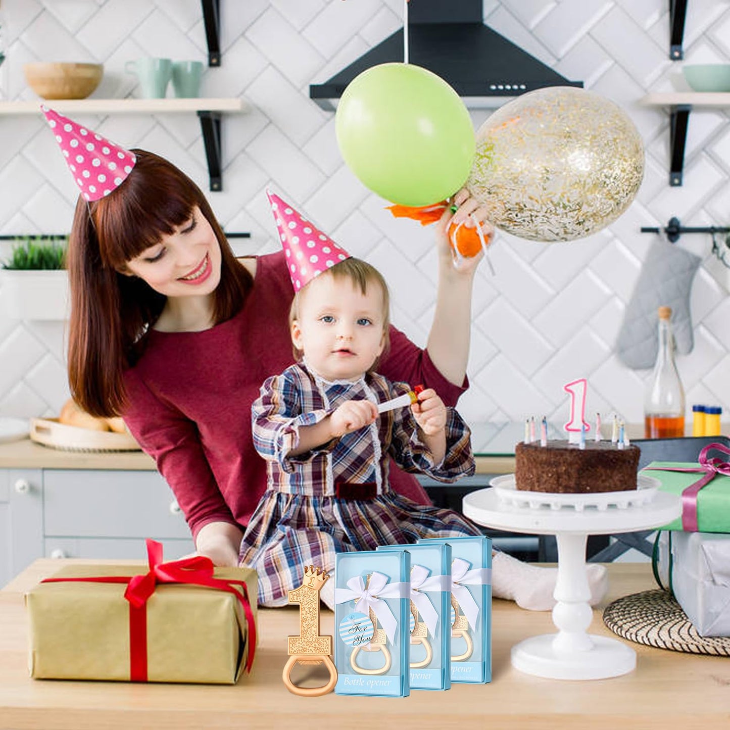 24 boxes of 1-year-old birthday party favors, guest gifts 1 Bottle opener, 1-year anniversary decorations, souvenirs, boy gifts