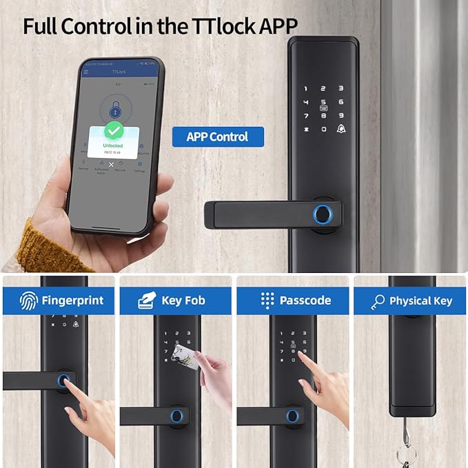 Sophies Keyless Entry Door Lock, Bluetooth Smart Deadbolt Door Lock Works with APP Control Code and Key Support IC Cards Smart Locks for Front Door for Home Hotel Apartment