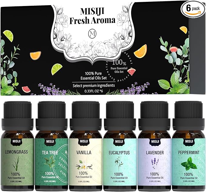 Essential Oils Set Top 6 Aromatherapy-Essential Oils for Diffuser for Home,Air Freshening Diffuser Oils Scents for Aromatherapy,Laundry,Candle&Soap Making,Humidifiers 6 X 10ML
