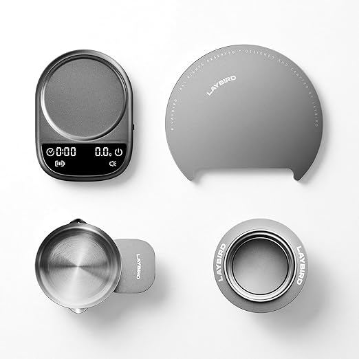 LAYBIRD MagAttach Modular Magnetic Coffee Scale with Timer, Espresso Scale for Pour Over Coffee, Flow Rate and Brew Ratio Display, Rechargeable Precision Scale