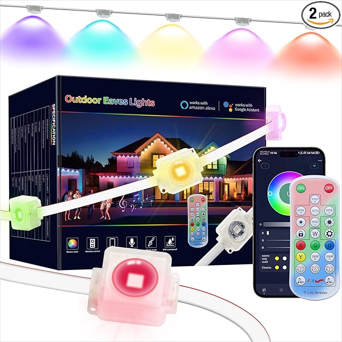 Permanent Outdoor Lights for House,120ft Smart Eave Light with 72 LED,DIY RGB+IC Outdoor Lights for Christmas Party Daily Decorations,IP67,Alexa & Google Assistant Compatible