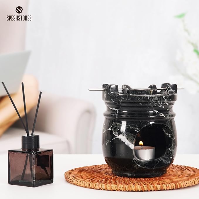 Marble Oil Burner 4.5 Inches Black Handmade Candle Warmer & Aromatherapy Diffuser for Home Decor, Bathroom & Room Decor, Ideal Oil Warmer, Aroma Diffuser & Essential Oils