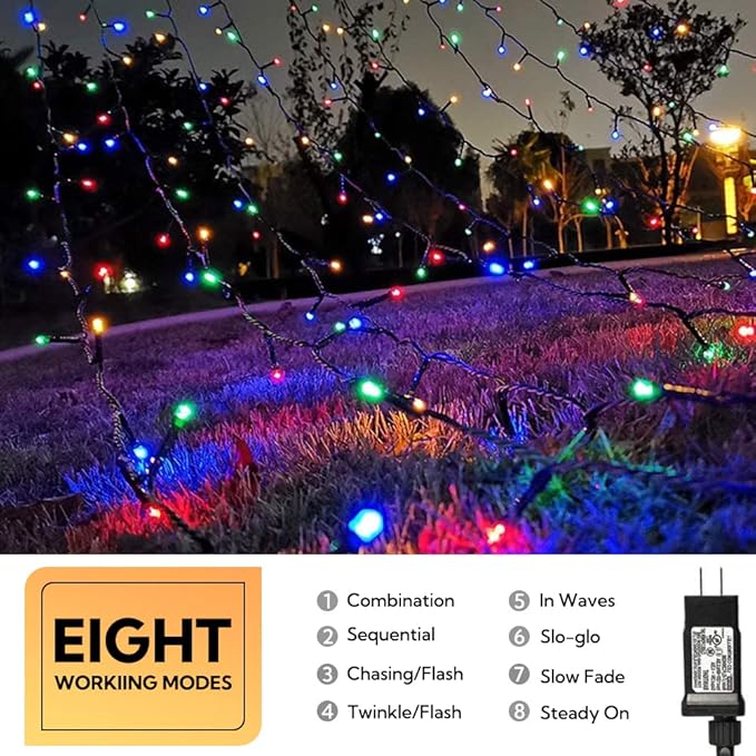 Hopolon String Lights Indoor Outdoor, 33 FT 100 LED Connectable Green Wire Twinkle Fairy Lights, Plug in Christmas Light Waterproof for Wedding Party Patio Spring Decor (Multicolor)