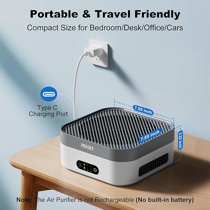 Air Purifiers for Home, H13 True HEPA Filter Captures Smoke Odor Pet Dander, Portable Quiet Car Air Purifier for RV/Desk/Bedroom/Office, Covers up to 600 Ft², Timer