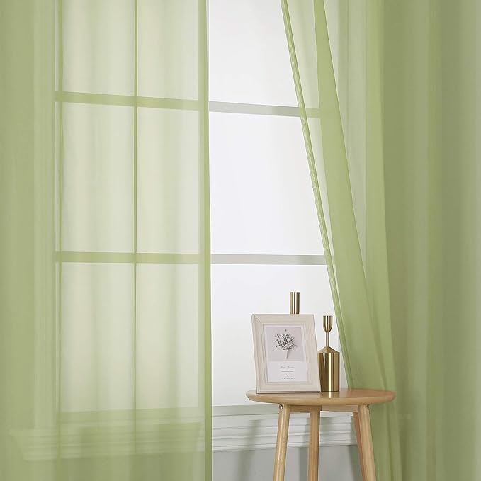 KEQIAOSUOCAI Sage Green Sheer Curtains - Grommet Light Filtering Window Treatment Voile Curtain Panels for Living Room (54 Wide 72 Long Per Panel,2 Panels)