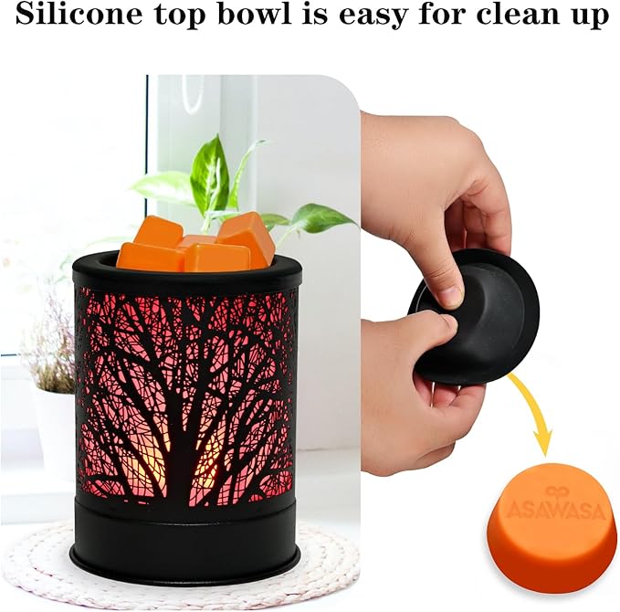 ASAWASA Metal Candle Wax Warmer,Wax Melt Warmer Candle Burner and Wax Melter with 7 Colorful Changing Lights & 1 Silicone Dishes for Office Home Decor(Colorful Tree)