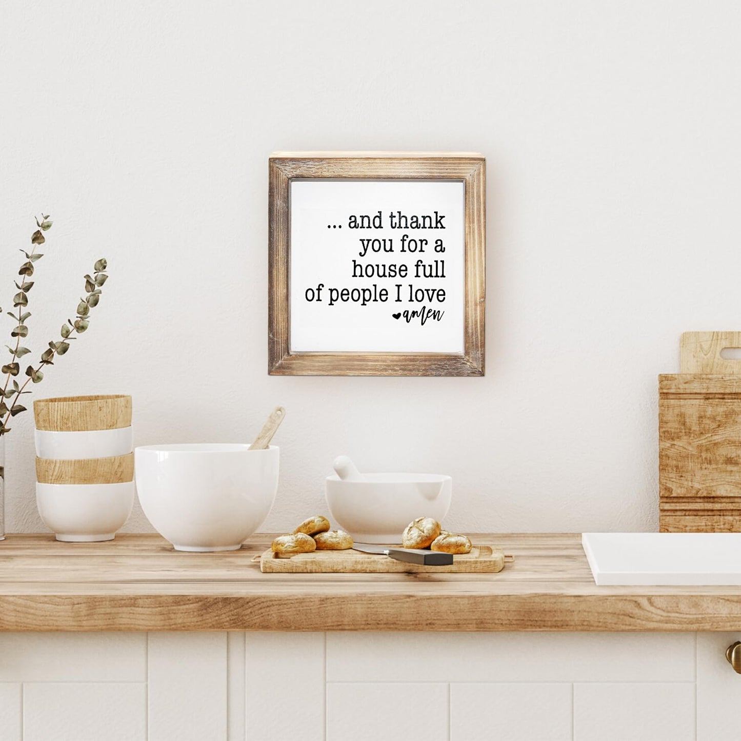 MACVAD Rustic Torched Wood Small Box Sign for Home Decor,Freestanding Thank You Sign for Kitchen,Square Wood Block Sign Table Decor,6" x 6"" x 1.57"""