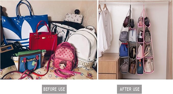 AARAINBOW 1 Pack Hanging Handbag Purse Organizer for Closet, 8 Pockets Wardrobe Space Saving Purse Holder, Handbag Storage Bags Hanging, Womens Purse Storage Organizers, 41L x13.5W (B-Dark Gray)