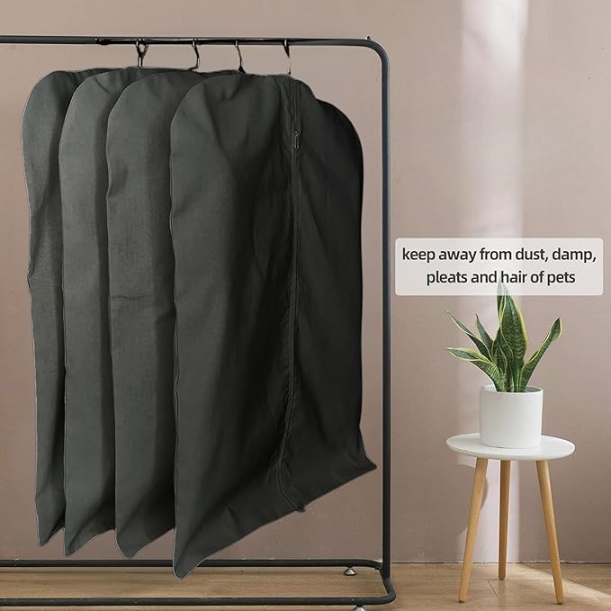 Garment Bag for Hanging Clothes – Organic Cotton Suit & Coat Cover with Zipper | Breathable Closet Organizer for Travel & Storage (X-Large (24"x60"), Black)